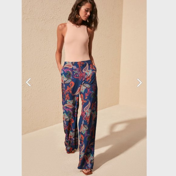 Organic Boho Navy Blue Patterned Wide Leg Trouser - Picture 8 of 11